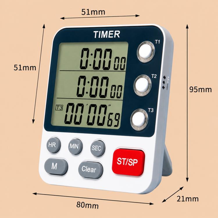 Timer da cucina YS-318 con conto alla rovescia a tre gruppi, funzione silenziosa e avviso luminoso lampeggiante., YS-318
