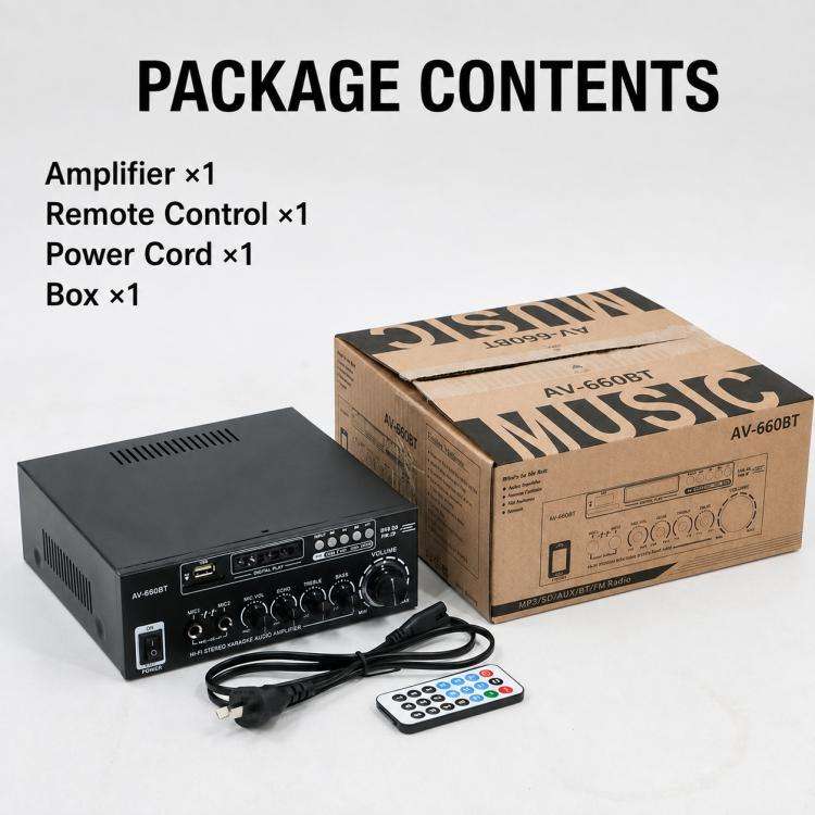 AV-660BT Amplificatore audio Bluetooth stereo per karaoke a 2 canali, EU Plug, US Plug, UK Plug