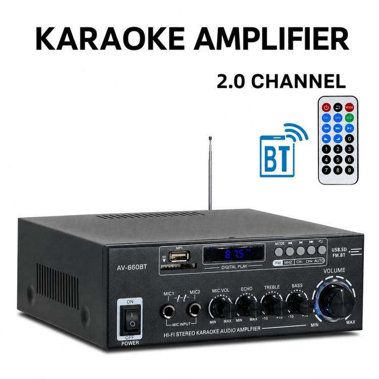 AV-660BT Amplificatore audio Bluetooth stereo per karaoke a 2 canali, EU Plug, US Plug, UK Plug