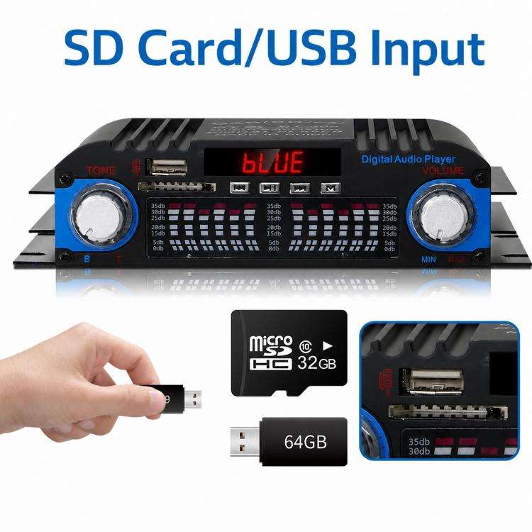BT-998 Mini amplificatore Bluetooth 5.0 a 4 canali per uso domestico e in auto, No Adapter, US Plug, EU Plug