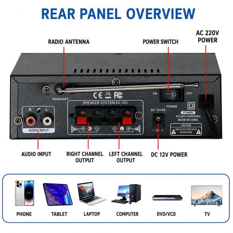 BT-298 Pro Amplificatore audio digitale stereo a 2 canali con Bluetooth, EU Plug, US Plug, UK Plug