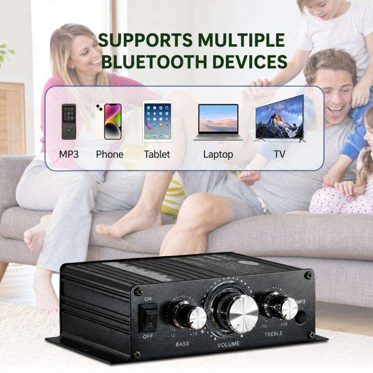 BT-888 Mini amplificatore Bluetooth 5.0 a 2 canali per uso domestico e in auto, No Adapter & BT, No Adapter Support BT, BT Version + US Plug, BT Version + EU Plug