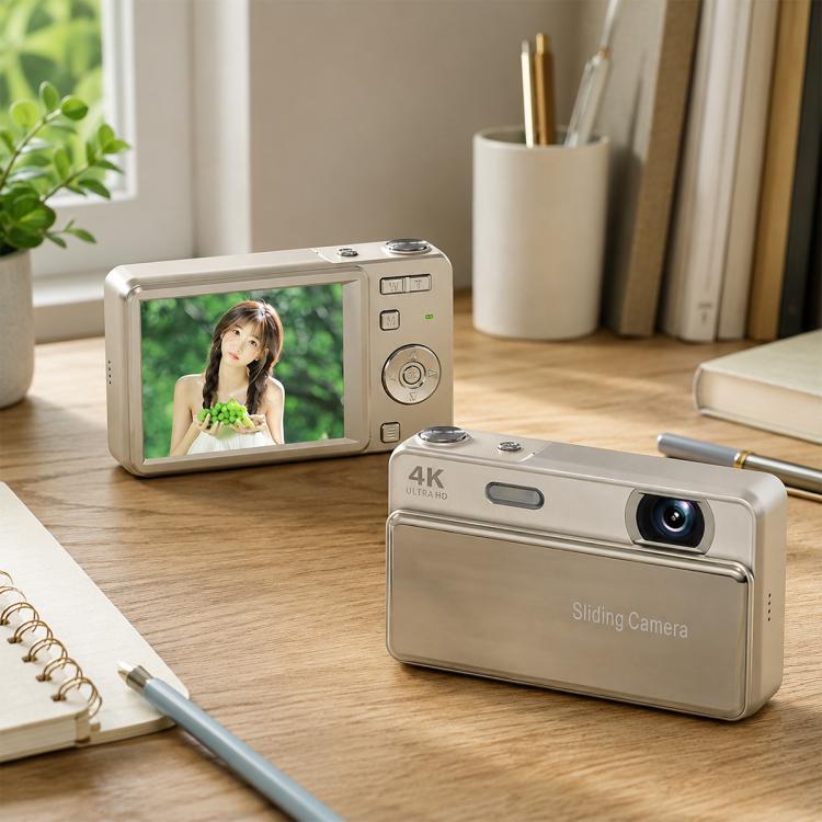 Fotocamera digitale M15 con cover scorrevole, risoluzione 4K e sensore CCD da 64 MP, sensore da 64 MP.
