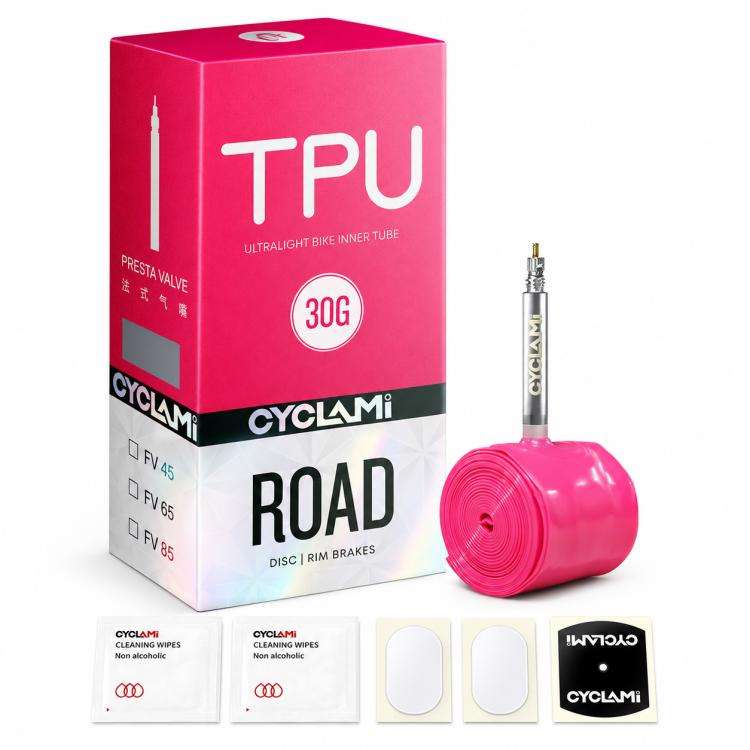 Camera d'aria per bicicletta CYCLAMi in TPU ultraleggera, 30g-Road-FV45mm, 30g-Road-FV65mm, 30g-Road-FV85mm, 45g-Gravel-FV45mm, 45g-Gravel-FV65mm, 65g-MTB-26in, 65g-MTB-27.5in, 65g-MTB-29in