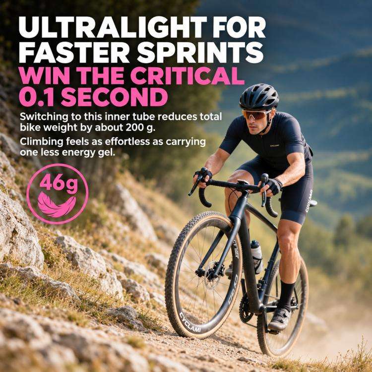Camera d'aria per bicicletta CYCLAMi in TPU ultraleggera, 30g-Road-FV45mm, 30g-Road-FV65mm, 30g-Road-FV85mm, 45g-Gravel-FV45mm, 45g-Gravel-FV65mm, 65g-MTB-26in, 65g-MTB-27.5in, 65g-MTB-29in