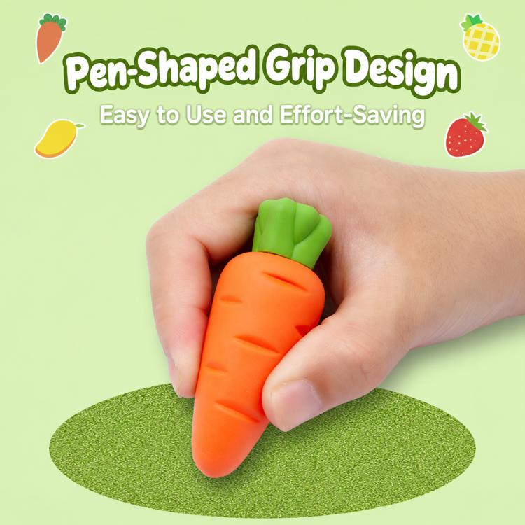 Confezione da 10 gomme da cancellare giganti a forma di frutta, simpatiche e creative, con disegni animati.