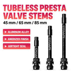 CYCLAMi - Coppia di valvole tubeless per bicicletta in alluminio (tipo Presta) con prolunga, 45mm, 65mm, 85mm