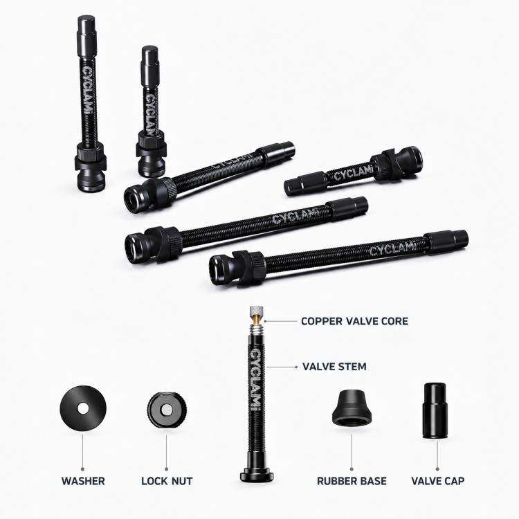 CYCLAMi - Coppia di valvole tubeless per bicicletta in alluminio (tipo Presta) con prolunga, 45mm, 65mm, 85mm