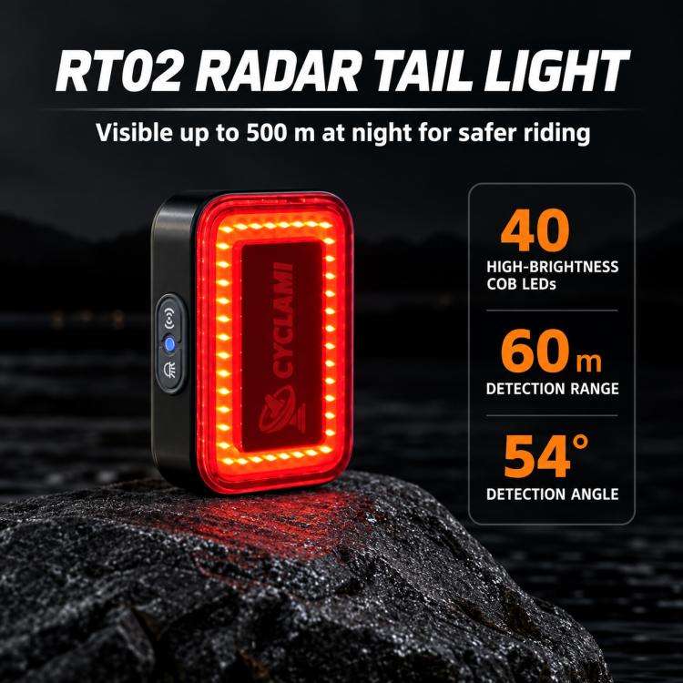 CYCLAMi RT02 Smart Bike Tail Light Brake Radar Sensing Warning Light, RT02