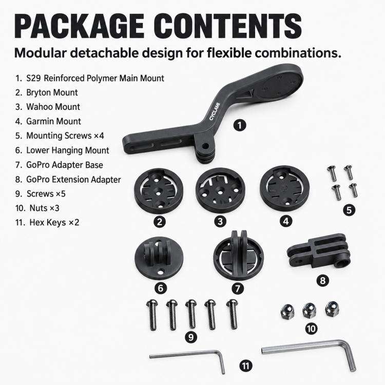 CYCLAMi S29 Road Bike Computer Mount Fits Integrated Extension Handlebar, S29