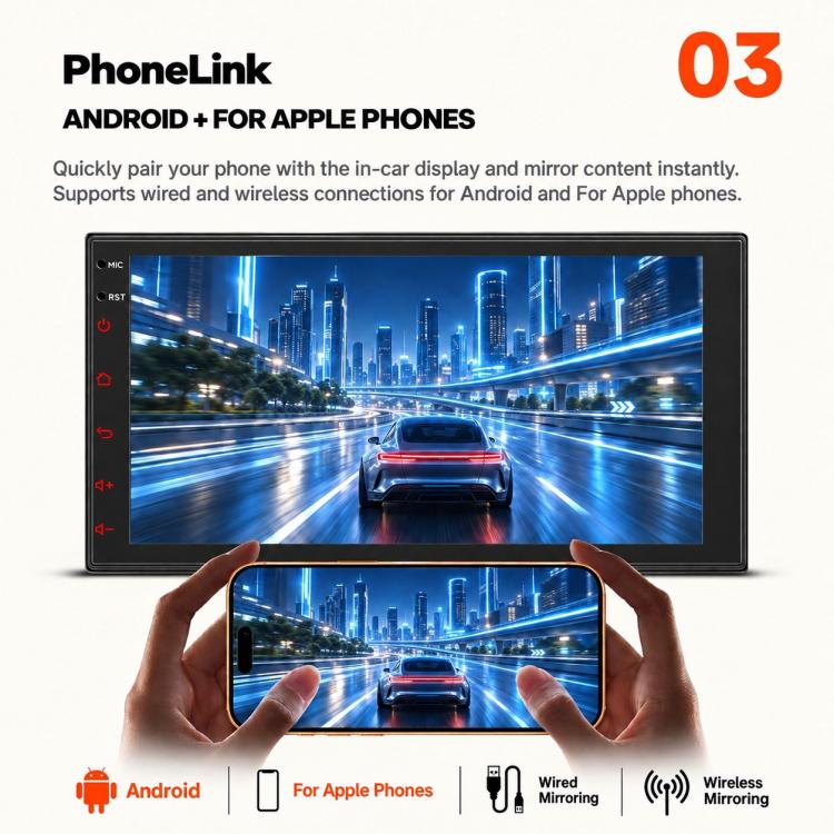 7 inch IPS Double-DIN Car MP5 Player Wireless CarPlay/Android Auto Bluetooth HD Display