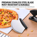LsCook Stainless Steel Pizza Cutter Curved Blade with Stand Base