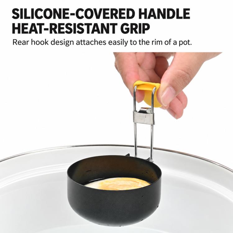 LsCook Foldable Heat-Resistant Handle Non-Stick Egg Poacher Spoon, Packed in OPP Bag, 2 PCS in Box with Brush