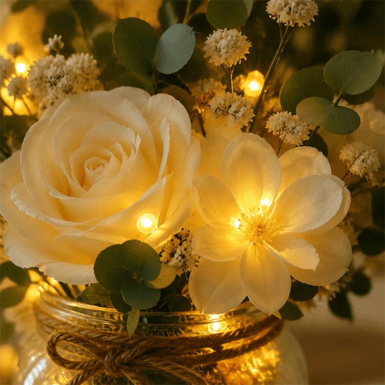 LED Faux Flower Bouquet Glass Bottle Decorative Light Desktop Ornament, 7CM x 7CM x 13CM