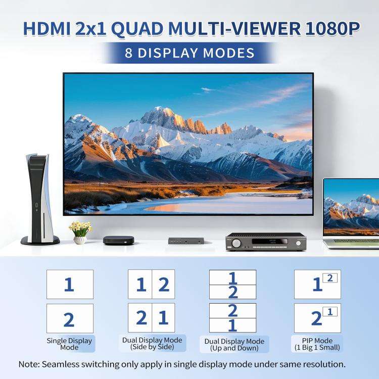 NK-HF3 1080P HDMI 2-In 1-Out Dual-View Splitter with Remote Control, Support PIP Function, 2-In 1-Out Dual-View Splitter
