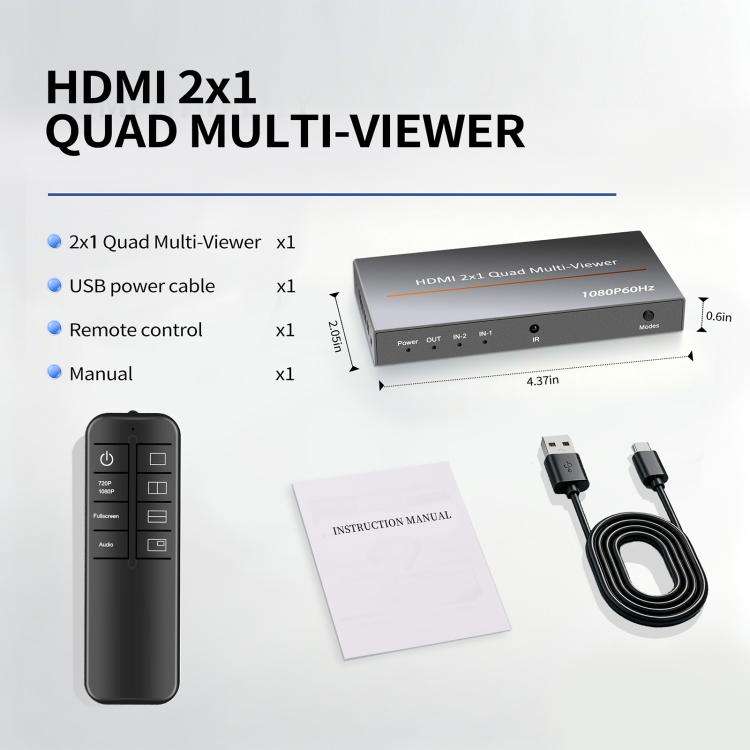 NK-HF3 1080P HDMI 2-In 1-Out Dual-View Splitter with Remote Control, Support PIP Function, 2-In 1-Out Dual-View Splitter