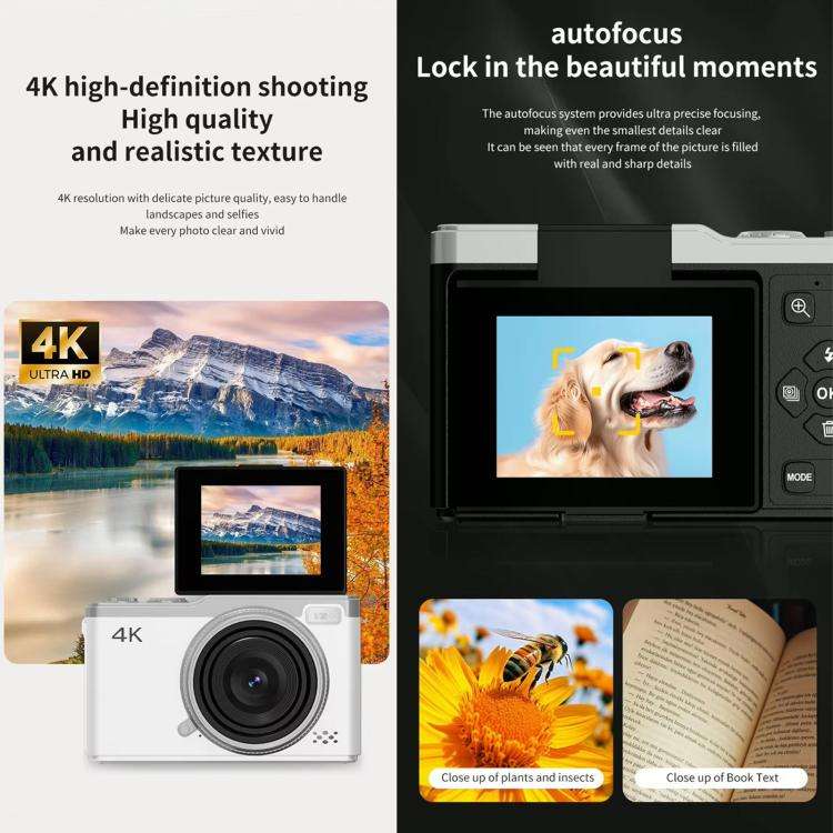 D72 4K Digital Camera with 180 Degree Flip Screen, 5MP Sensor, AF Auto Focus, 16X Digital Zoom and Flash