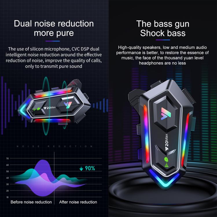Y20 MAX BT 5.3 Intercom Headset with 16 RGB Light Effects, AI Voice Assistant, Two-Way, 2-in-1 Mic, Soft Mic, Hard Mic