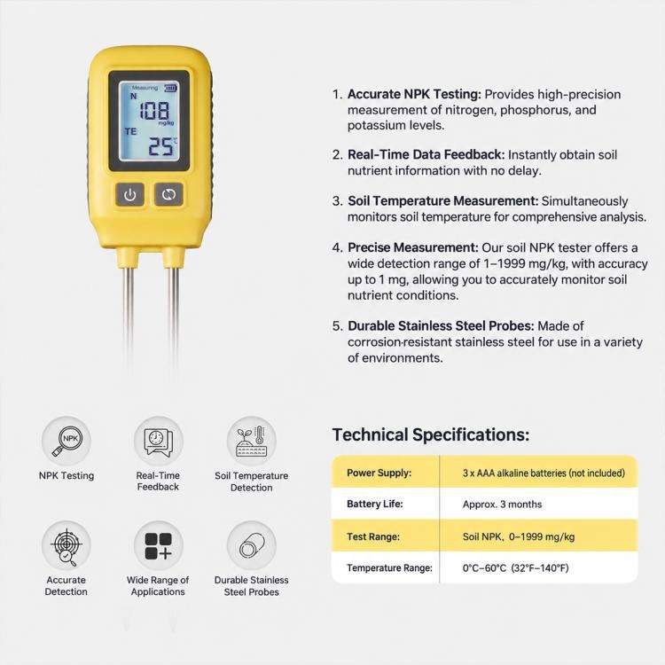 TSS-SGS09-SNPK 4-in-1 Soil Nitrogen Phosphorus Potassium and Temperature Dual-Probe Detector