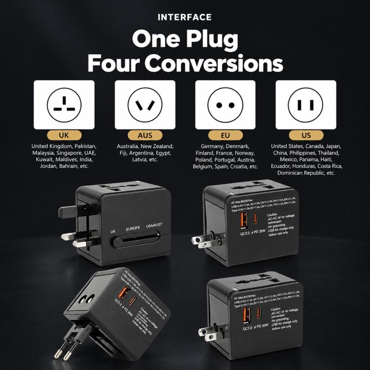 30W USB Multifunctional Power Socket Charger Fast Charging Travel Adapter
