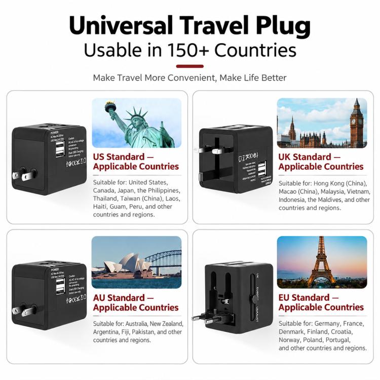 Universal Travel Adapter High power Socket Worldwide Charger, Only Charger, Charger with Storage Bag