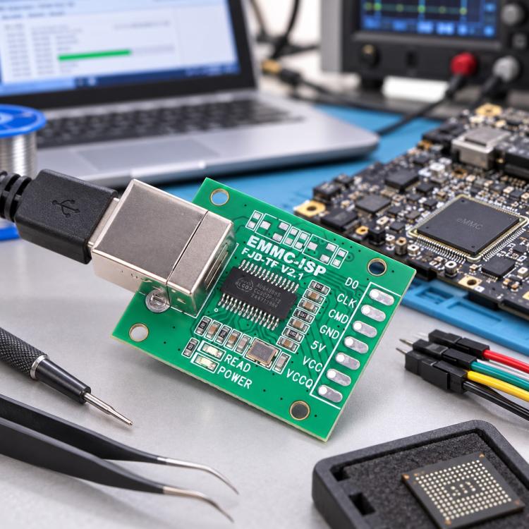 Programmatore eMMC ISP a 3 linee per chip AU6438BS con USB-B