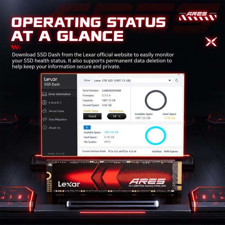 SSD Lexar ARES PCIe 4.0 NVMe M.2 2280, 1 TB, 2 TB o 4 TB - immagine 11