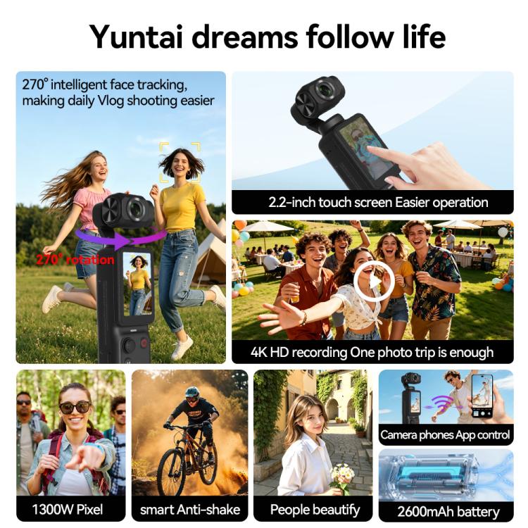 Fotocamera con gimbal Q17, schermo LCD da 2,29 pollici e registrazione video 4K HD