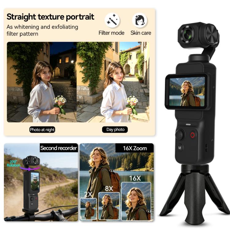 Fotocamera con gimbal Q17, schermo LCD da 2,29 pollici e registrazione video 4K HD