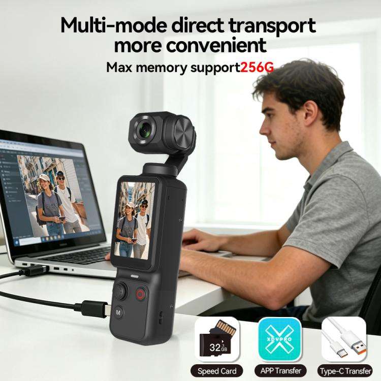 Fotocamera con gimbal Q17, schermo LCD da 2,29 pollici e registrazione video 4K HD