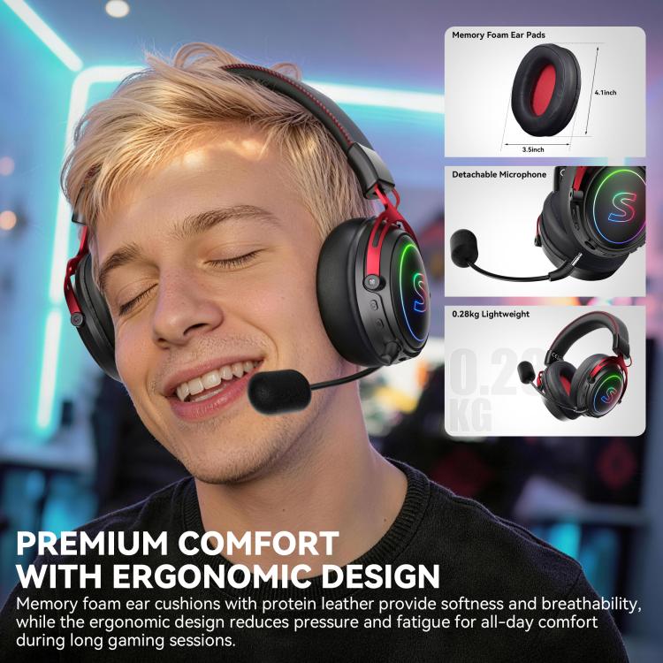 Cuffie da gaming RGB SoulBytes K17 Tri-mode (Bluetooth, 2.4G, cablate) con microfono rimovibile