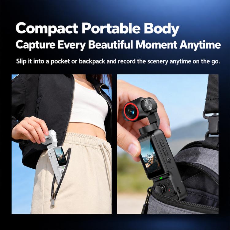 LK-036 Videocamera tascabile con gimbal, display da 1,97 pollici, risoluzione 1080P HD, ideale per vlog e con supporto per il riconoscimento facciale., LK-036