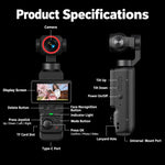 LK-036 Videocamera tascabile con gimbal, display da 1,97 pollici, risoluzione 1080P HD, ideale per vlog e con supporto per il riconoscimento facciale., LK-036