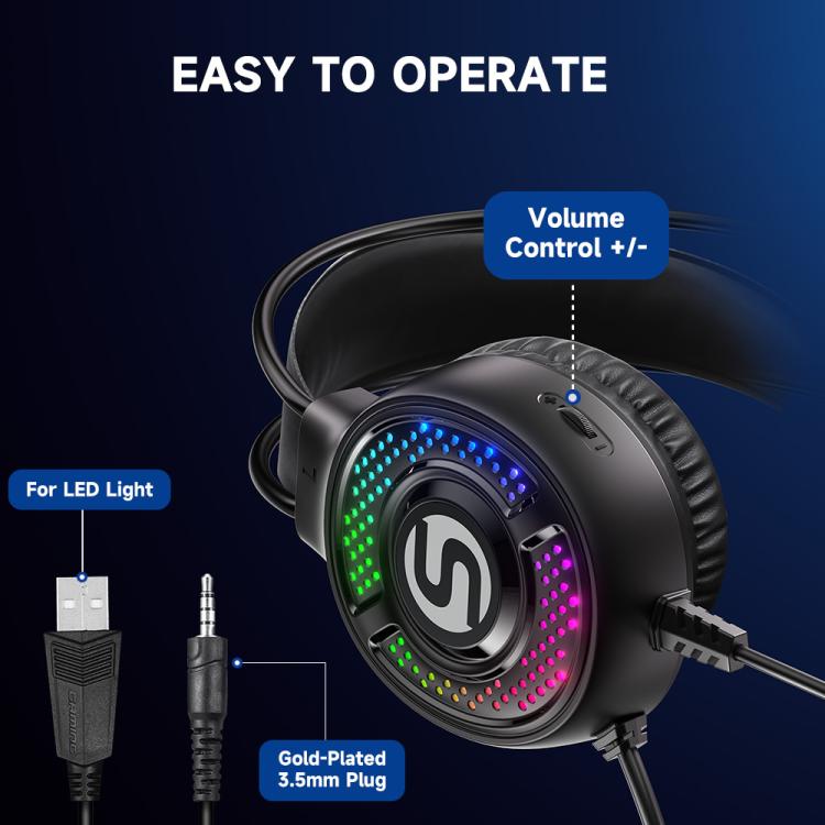 Cuffie da gaming cablate Soulbytes S300 RGB con microfono (connettore jack da 3,5 mm a 4 poli e USB), S300