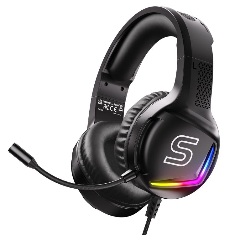 Cuffie da gaming cablate USB Soulbytes S350 con microfono, RGB e connettore jack da 3,5 mm a 4 poli, S350