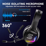 Cuffie da gaming cablate USB Soulbytes S350 con microfono, RGB e connettore jack da 3,5 mm a 4 poli, S350