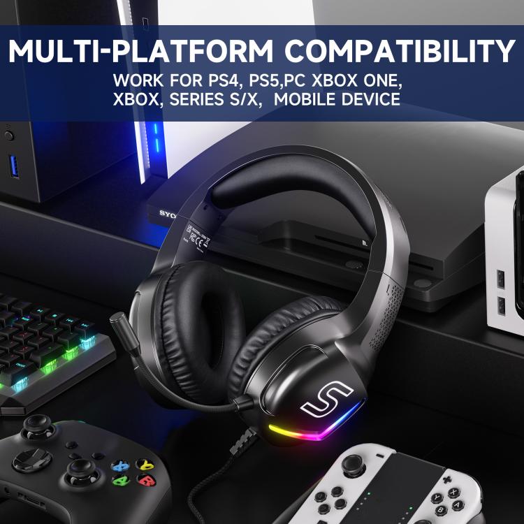 Cuffie da gaming cablate USB Soulbytes S350 con microfono, RGB e connettore jack da 3,5 mm a 4 poli, S350