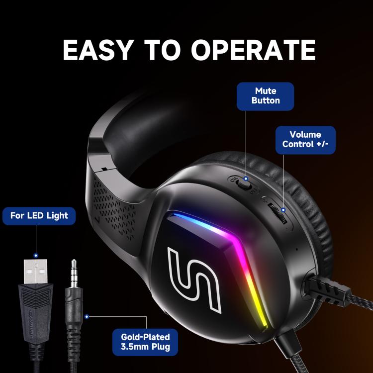 Cuffie da gaming cablate USB Soulbytes S350 con microfono, RGB e connettore jack da 3,5 mm a 4 poli, S350