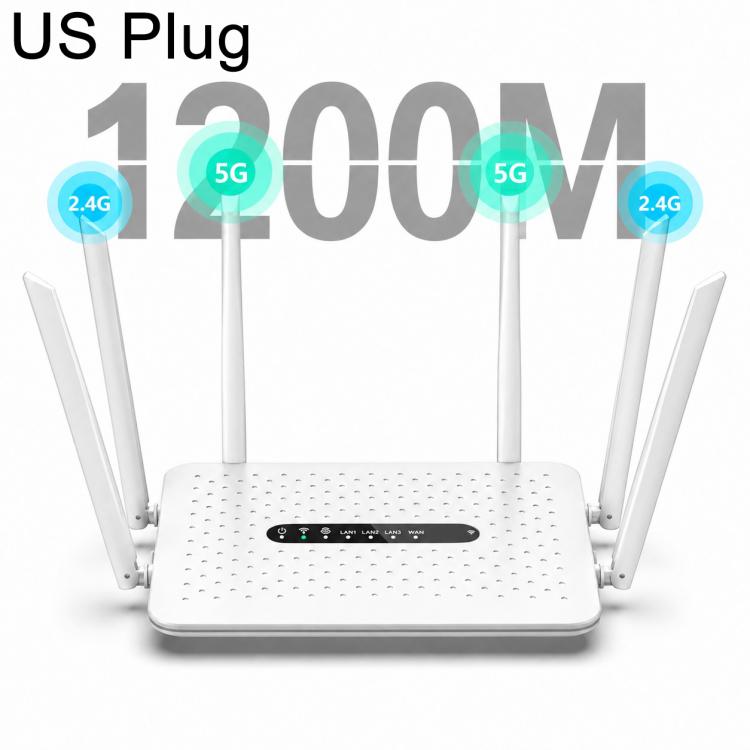 6-Antenna Full Network 1200M Dual-Band 2.4G & 5G Gigabit Wireless Router, EU Plug, US Plug, AU Plug
