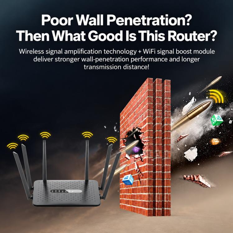 6-Antenna Full Network 1200M Dual-Band 2.4G & 5G Gigabit Wireless Router, EU Plug, US Plug, AU Plug
