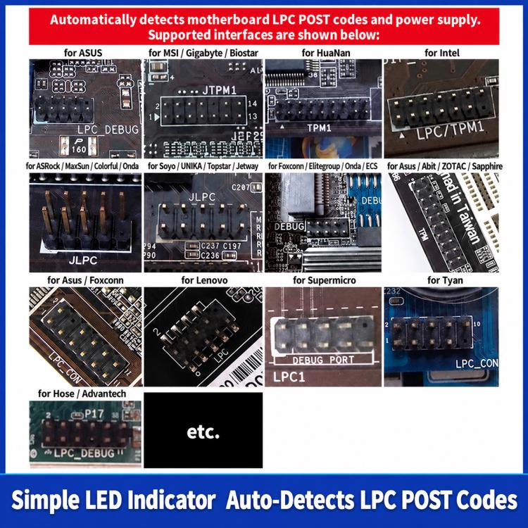 Scheda diagnostica di test per debug TL460s Plus (interfacce PCIe e LPC)