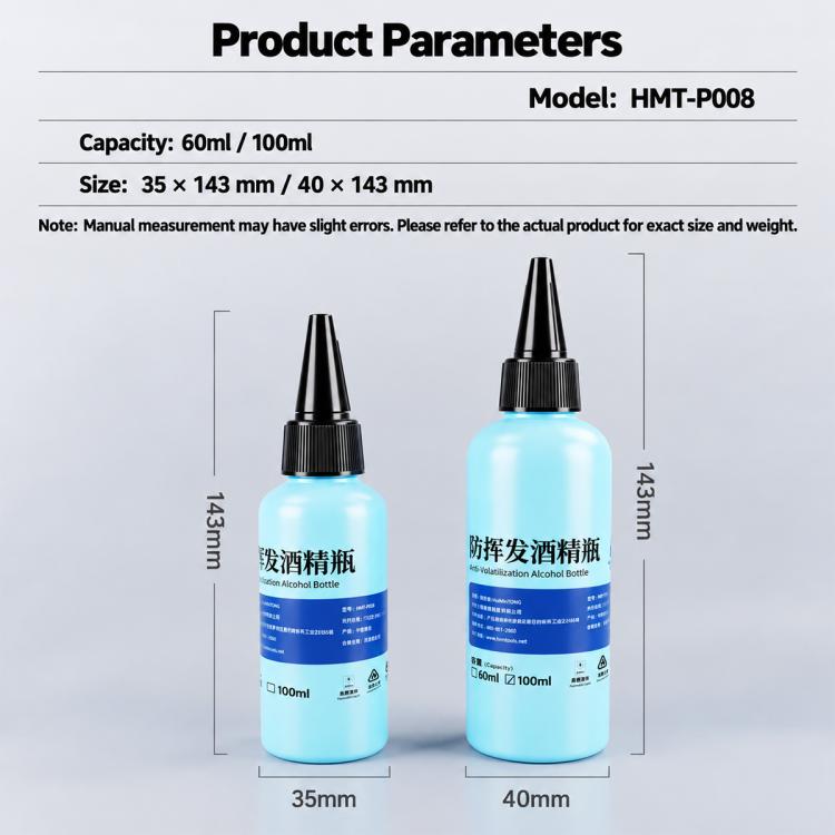 Flacone dispenser di alcol HUIMINTONG P008 antiscivolo, a prova di perdite e sicuro ESD., 60ml, 100ml