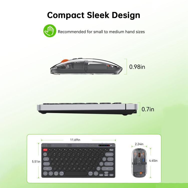 Set tastiera e mouse wireless HXSJ MK781: connessione 2.4G e Bluetooth con commutazione rapida, Keyboard Mouse Set