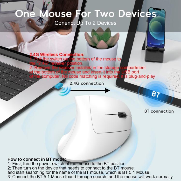Mouse verticale HXSJ T22 2.4G BT5.1 Dual Mode