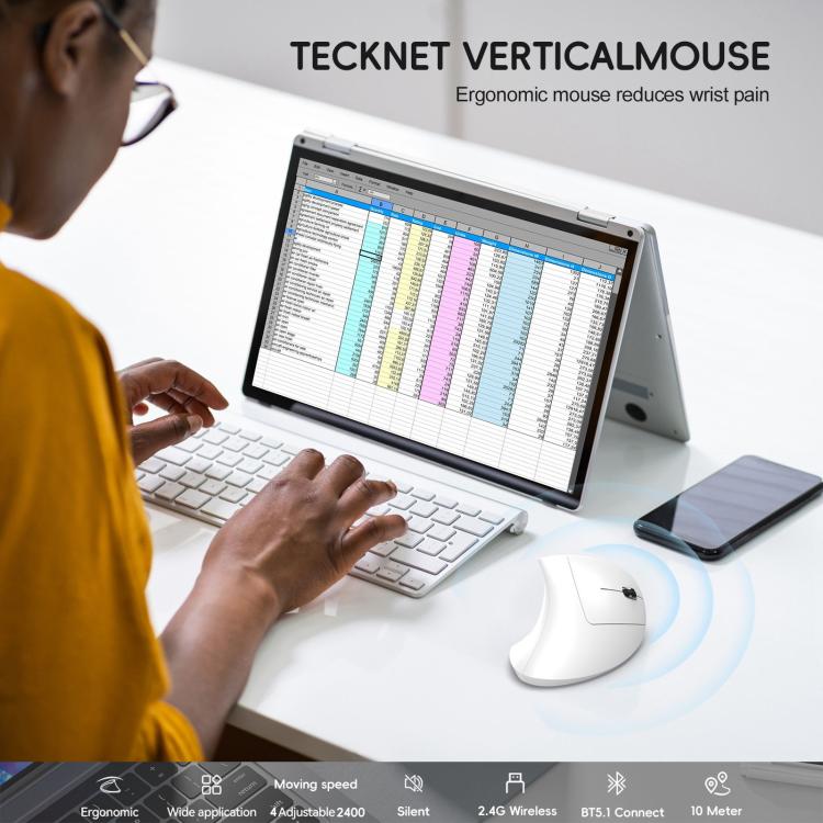 Mouse verticale HXSJ T22 2.4G BT5.1 Dual Mode