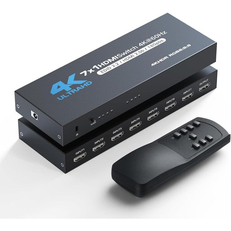 Switch HDMI 2.0 7-in-1-out 4K 60Hz S31 con telecomando, S31