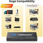 Switch HDMI 2.0 7-in-1-out 4K 60Hz S31 con telecomando, S31