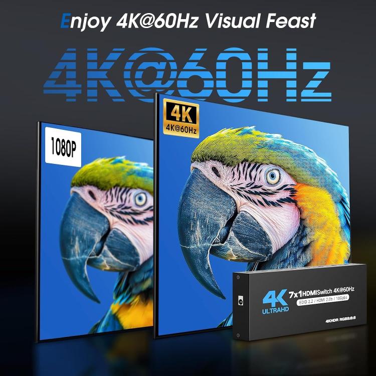Switch HDMI 2.0 7-in-1-out 4K 60Hz S31 con telecomando, S31