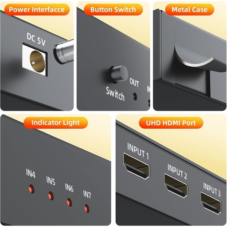 Switch HDMI 2.0 7-in-1-out 4K 60Hz S31 con telecomando, S31