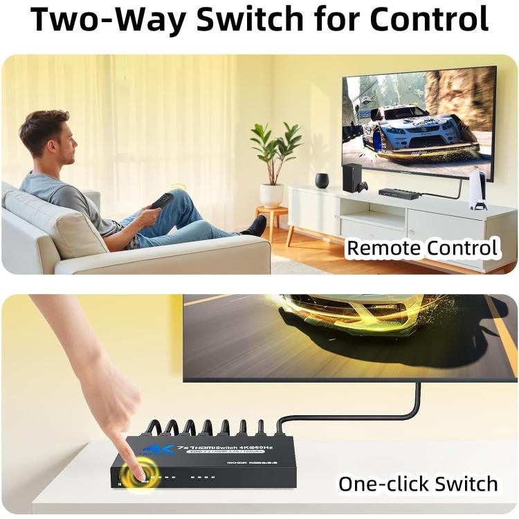 Switch HDMI 2.0 7-in-1-out 4K 60Hz S31 con telecomando, S31